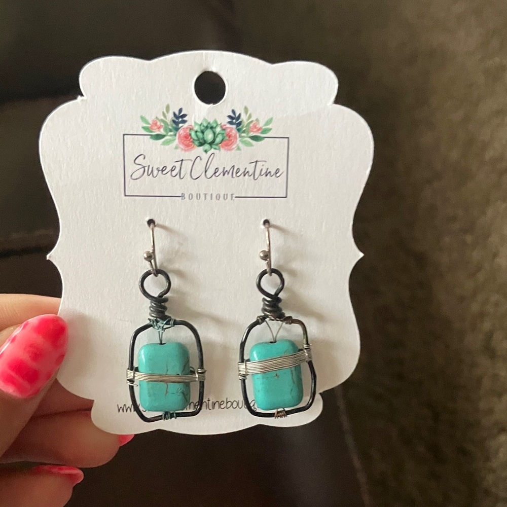 Turquoise Wire-Wrapped Drop Earrings